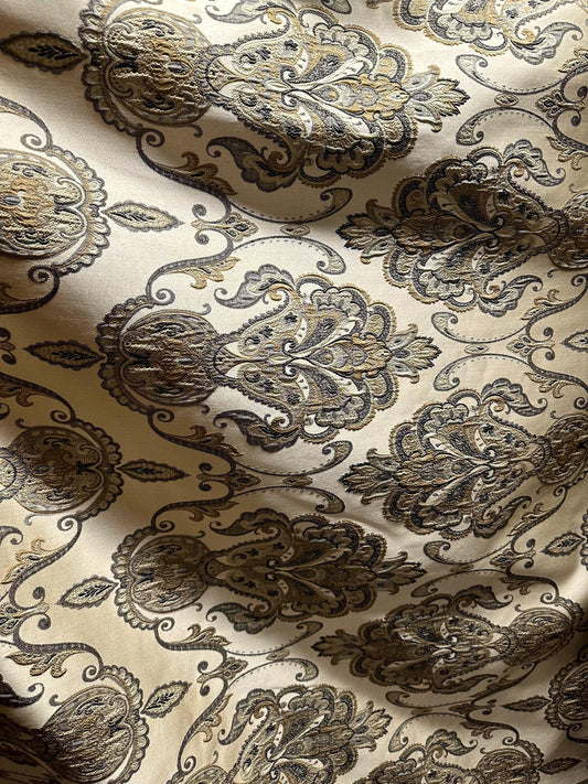 GOLD BLACK Damask Brocade Upholstery Drapery Fabric (110 in.) Sold By The Yard