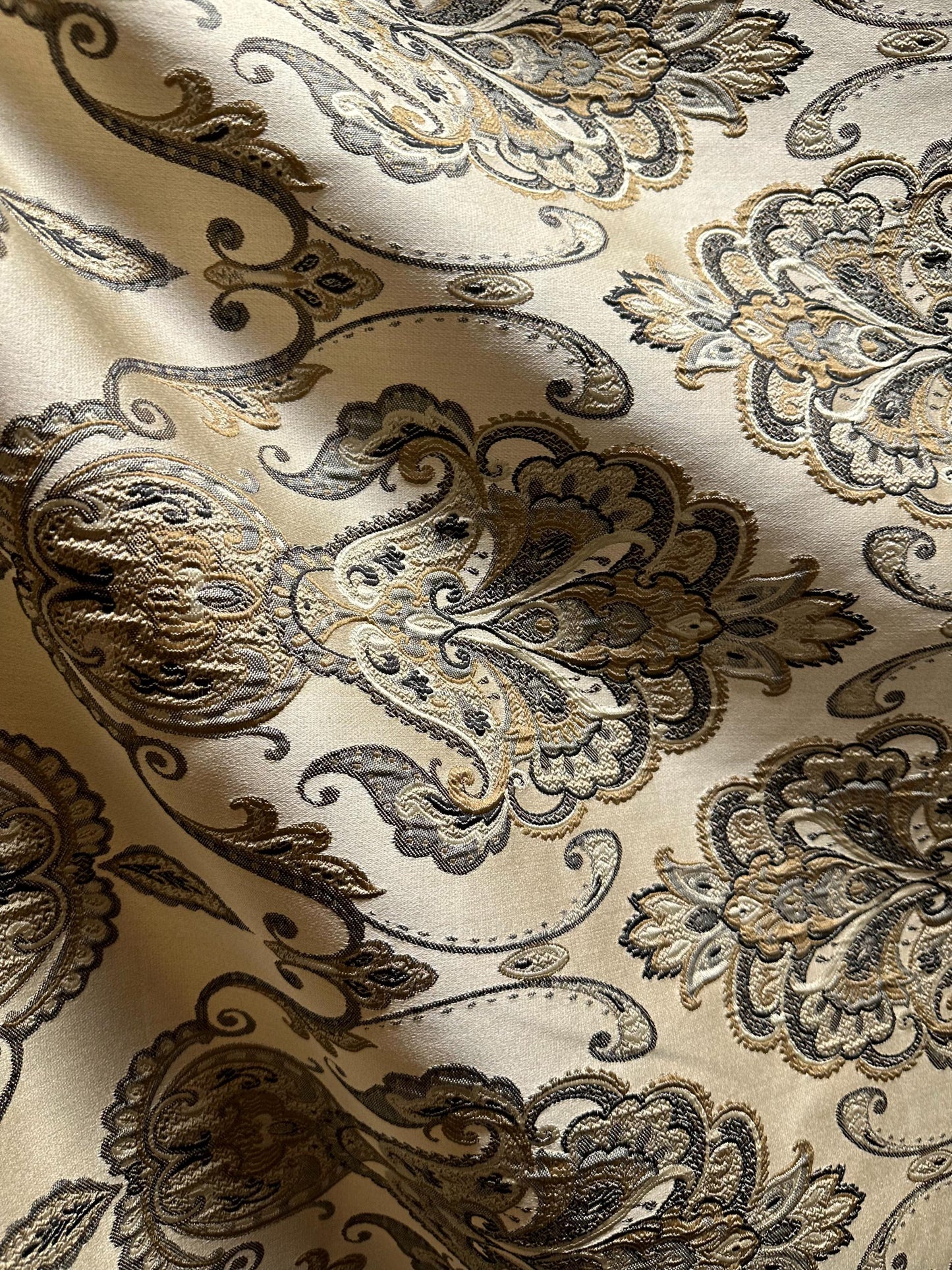GOLD BLACK Damask Brocade Upholstery Drapery Fabric (110 in.) Sold By The Yard