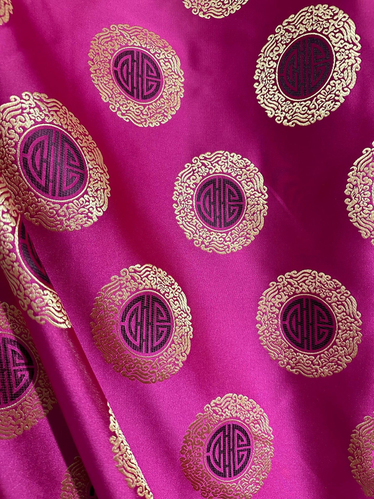 FUCHSIA PINK GOLD Asian Brocade Fabric (60 in.) Sold By The Yard