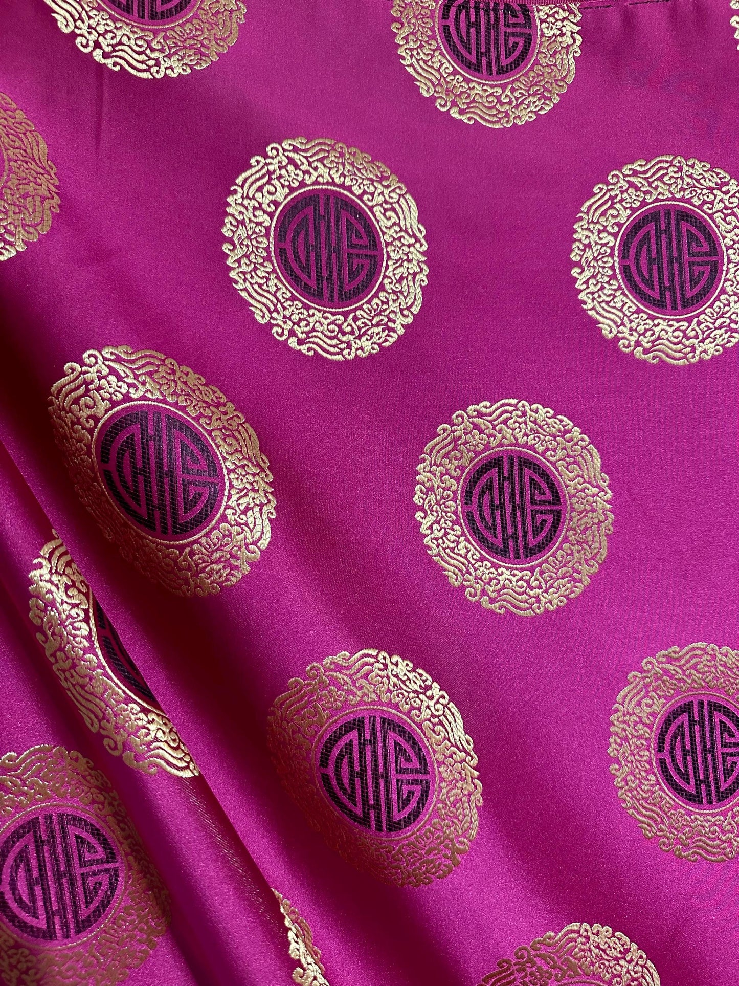 FUCHSIA PINK GOLD Asian Brocade Fabric (60 in.) Sold By The Yard