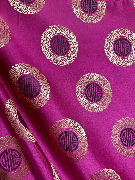 FUCHSIA PINK GOLD Asian Brocade Fabric (60 in.) Sold By The Yard