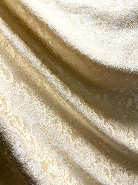 IVORY Damask Floral Upholstery Drapery Brocade Fabric (110 in.) Sold By The Yard