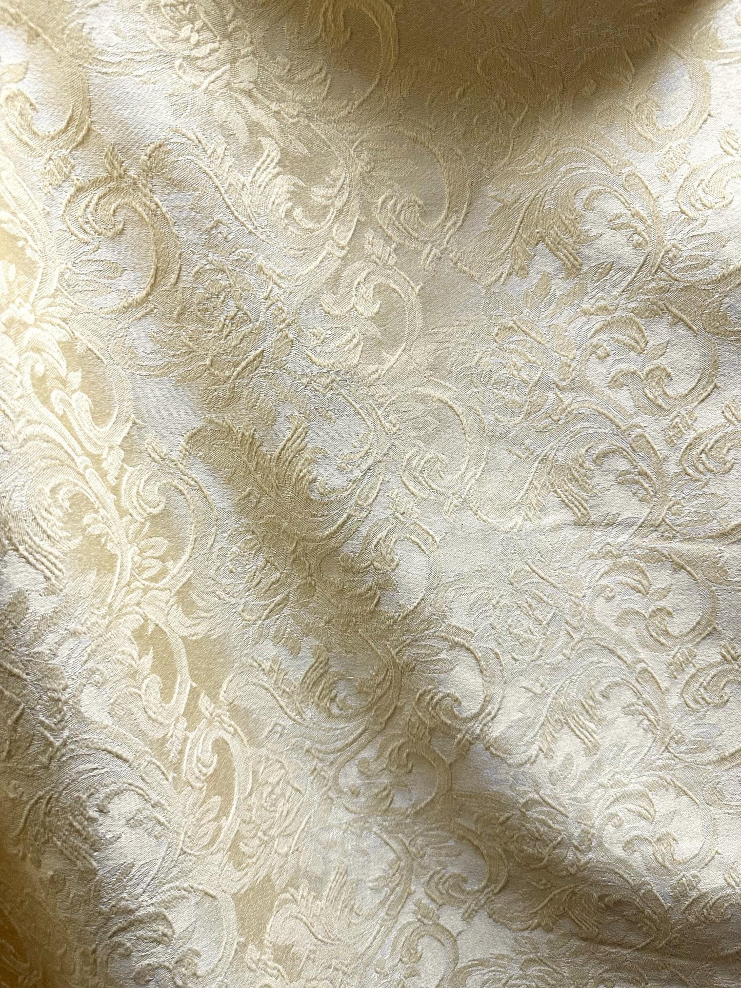 IVORY Damask Floral Upholstery Drapery Brocade Fabric (110 in.) Sold By The Yard