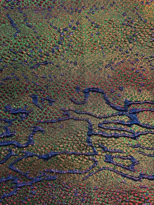 BLUE Multicolor Reptile Pattern Metallic Brocade Fabric (60 in.) Sold By The Yard