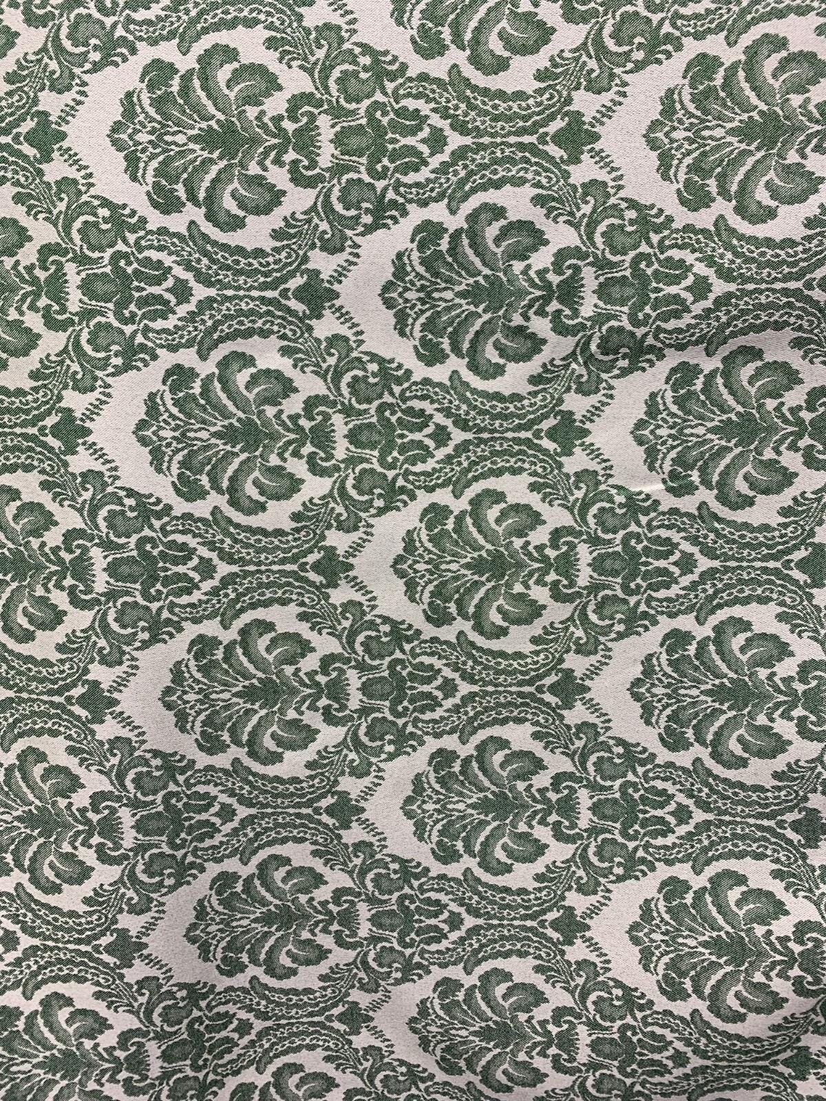 GREEN WHITE BEIGE Damask Brocade Upholstery Drapery Fabric (54 in.) Sold By The Yard