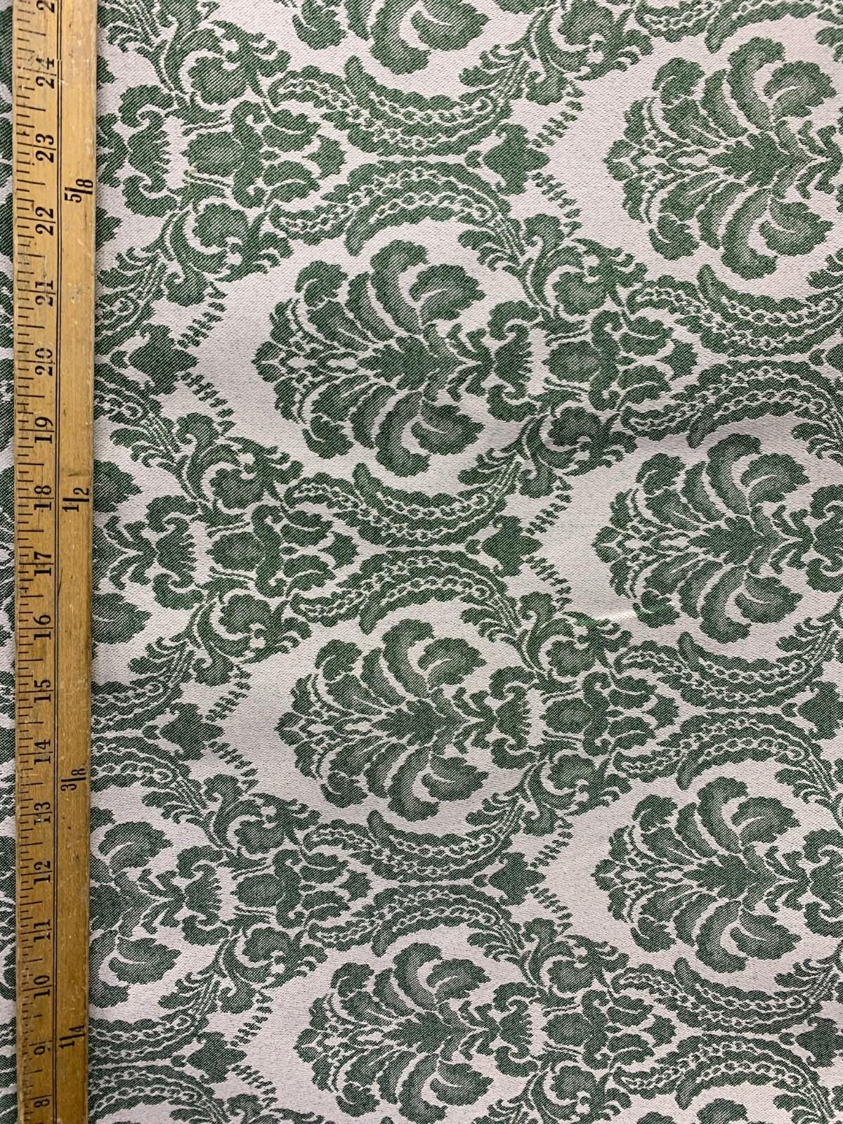 GREEN WHITE BEIGE Damask Brocade Upholstery Drapery Fabric (54 in.) Sold By The Yard