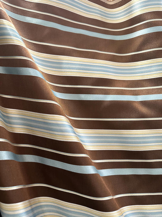 BROWN GOLD BLUE Striped Taffeta Brocade Drapery Fabric (54 in.) Sold By The Yard