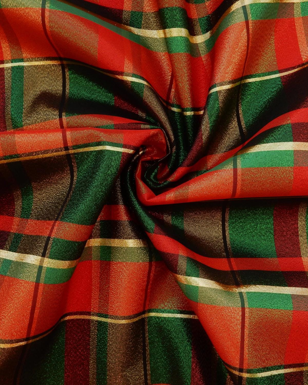 Red Green Multicolor Metallic Plaid Taffeta Fabric (60 in.) Sold By The Yard