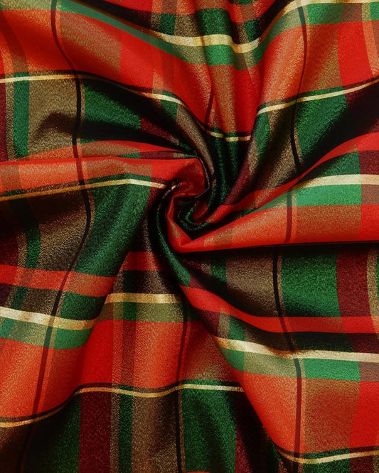 Red Green Multicolor Metallic Plaid Taffeta Fabric (60 in.) Sold By The Yard