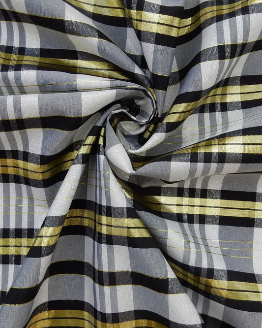 White Black Gold Metallic Plaid Taffeta Fabric (60 in.) Sold By The Yard