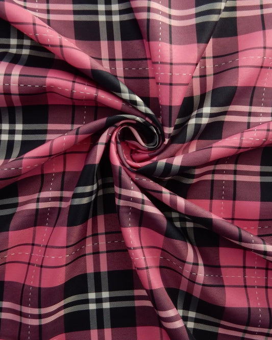 Pink White Tartan Plaid Taffeta Fabric (60 in.) Sold By The Yard