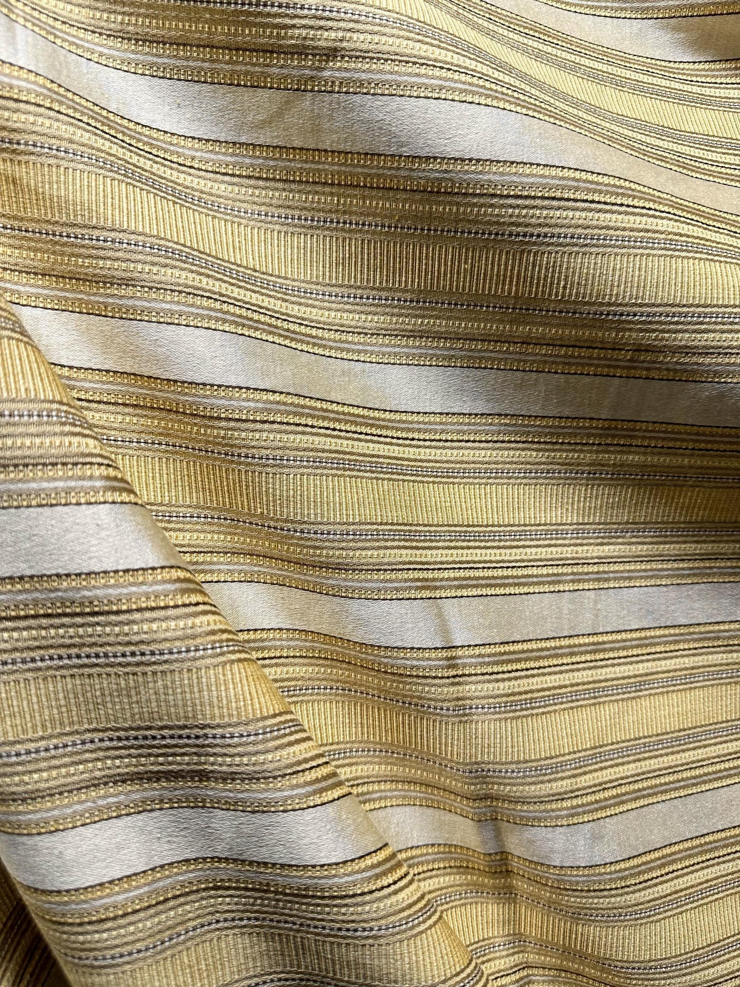 Gold Ivory Striped Brocade Upholstery Drapery Fabric (110 in.) Sold By The Yard