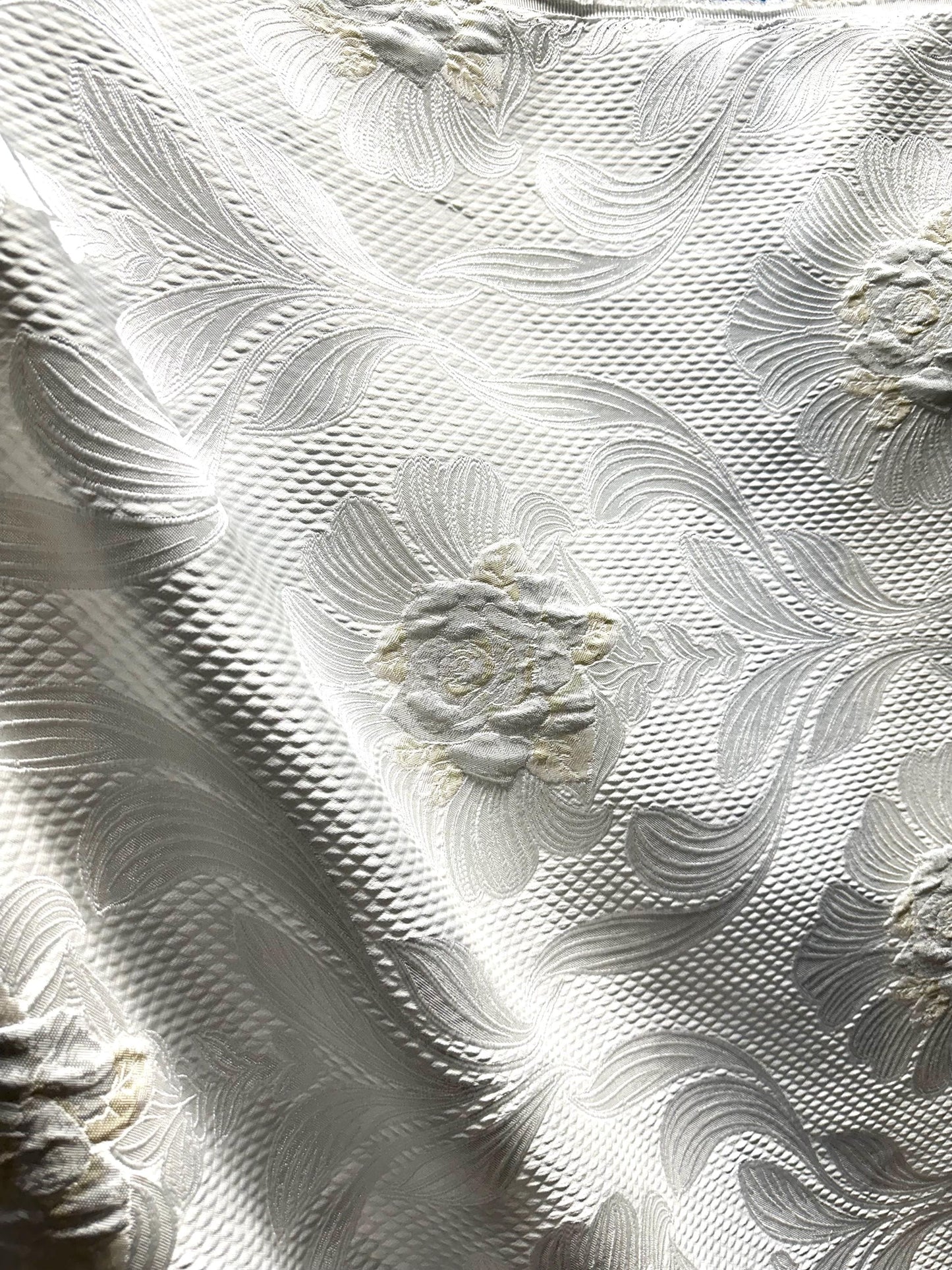 WHITE IVORY Floral Brocade Upholstery Drapery Fabric (54 in.) Sold By The Yard