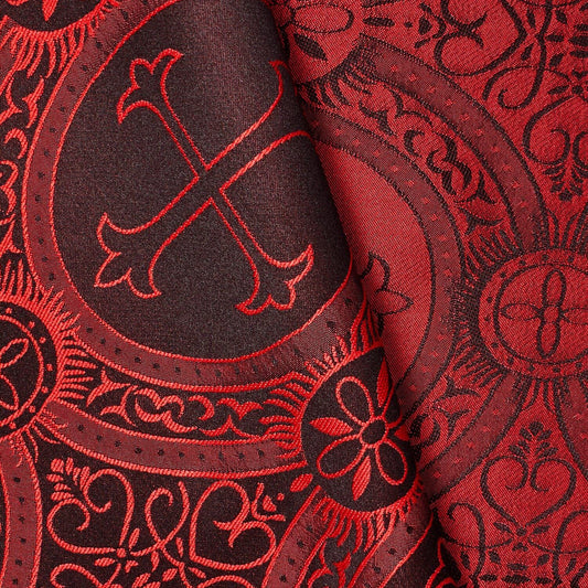 RED BLACK Liturgical Cross Brocade Fabric (60 in.) Sold By The Yard