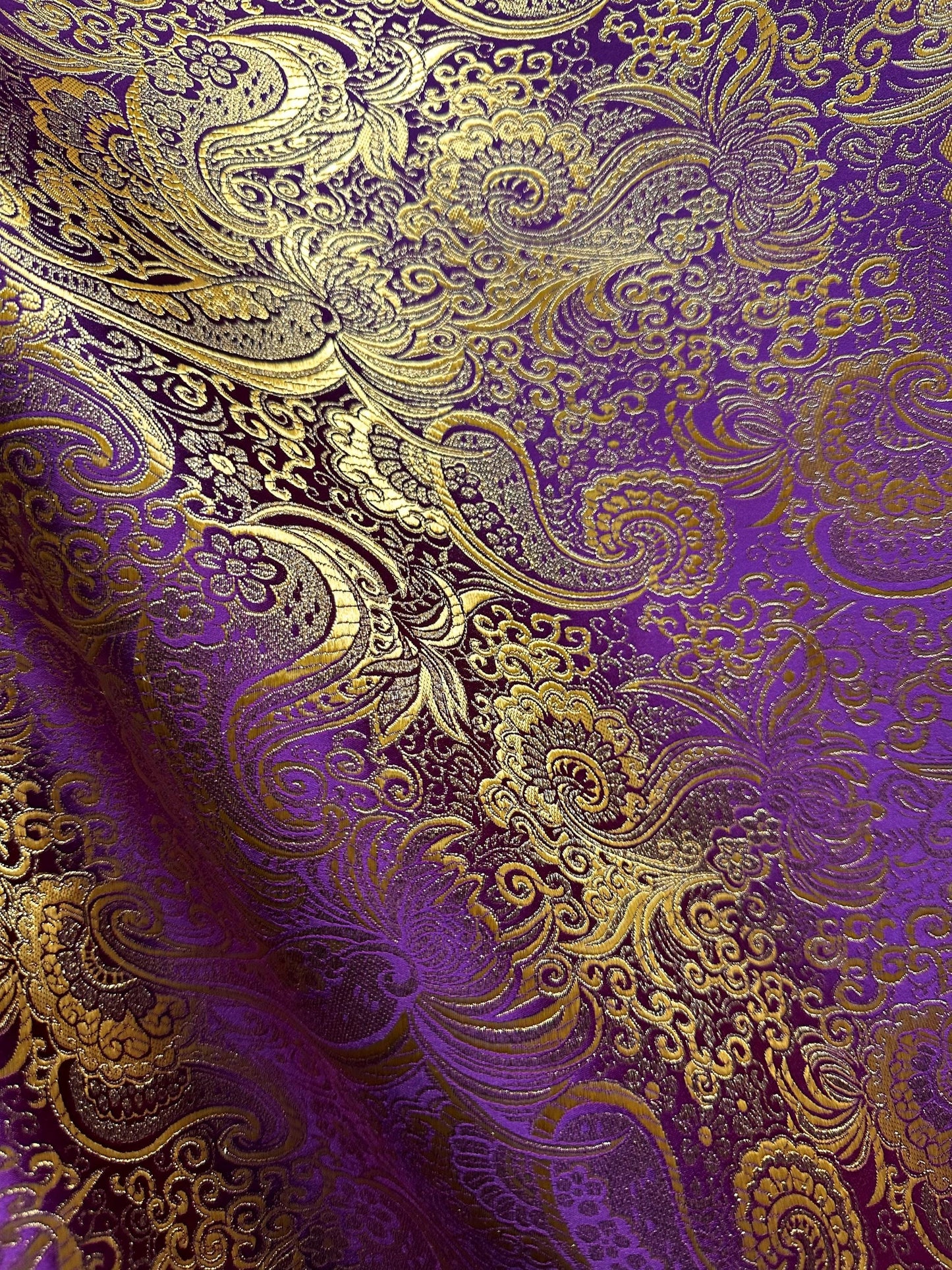 PURPLE GOLD Metallic Paisley Brocade Fabric (60 in.) Sold By The Yard