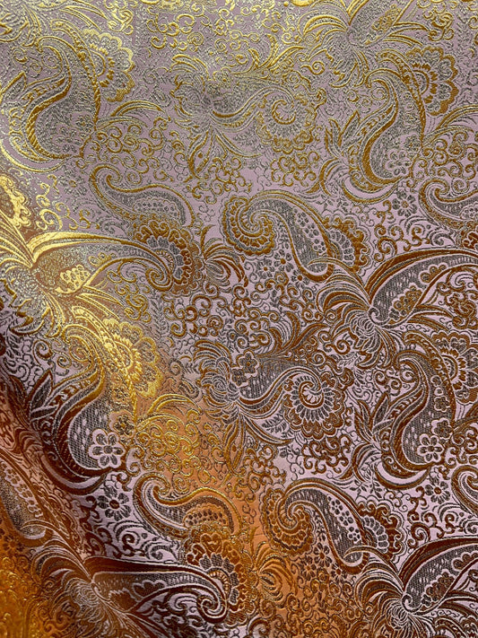 BLUSH PINK GOLD Metallic Paisley Brocade Fabric (60 in.) Sold By The Yard