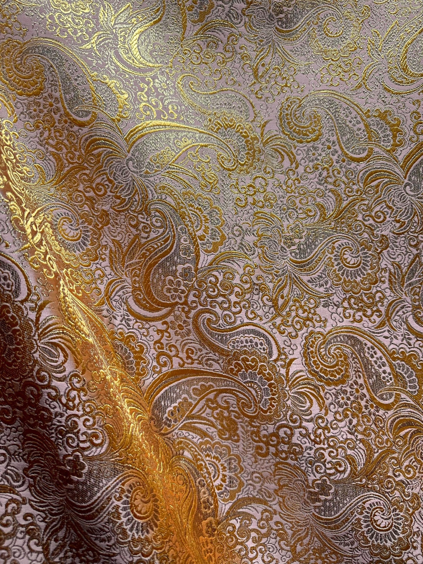 BLUSH PINK GOLD Metallic Paisley Brocade Fabric (60 in.) Sold By The Yard
