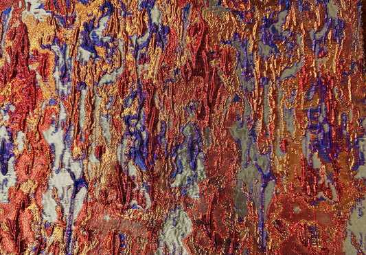 Red Orange Blue Gold Metallic Brocade Fabric (60 in.) Sold By The Yard