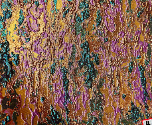 TEAL BLUE GOLD Multicolor Metallic Brocade Fabric (60 in.) Sold By The Yard