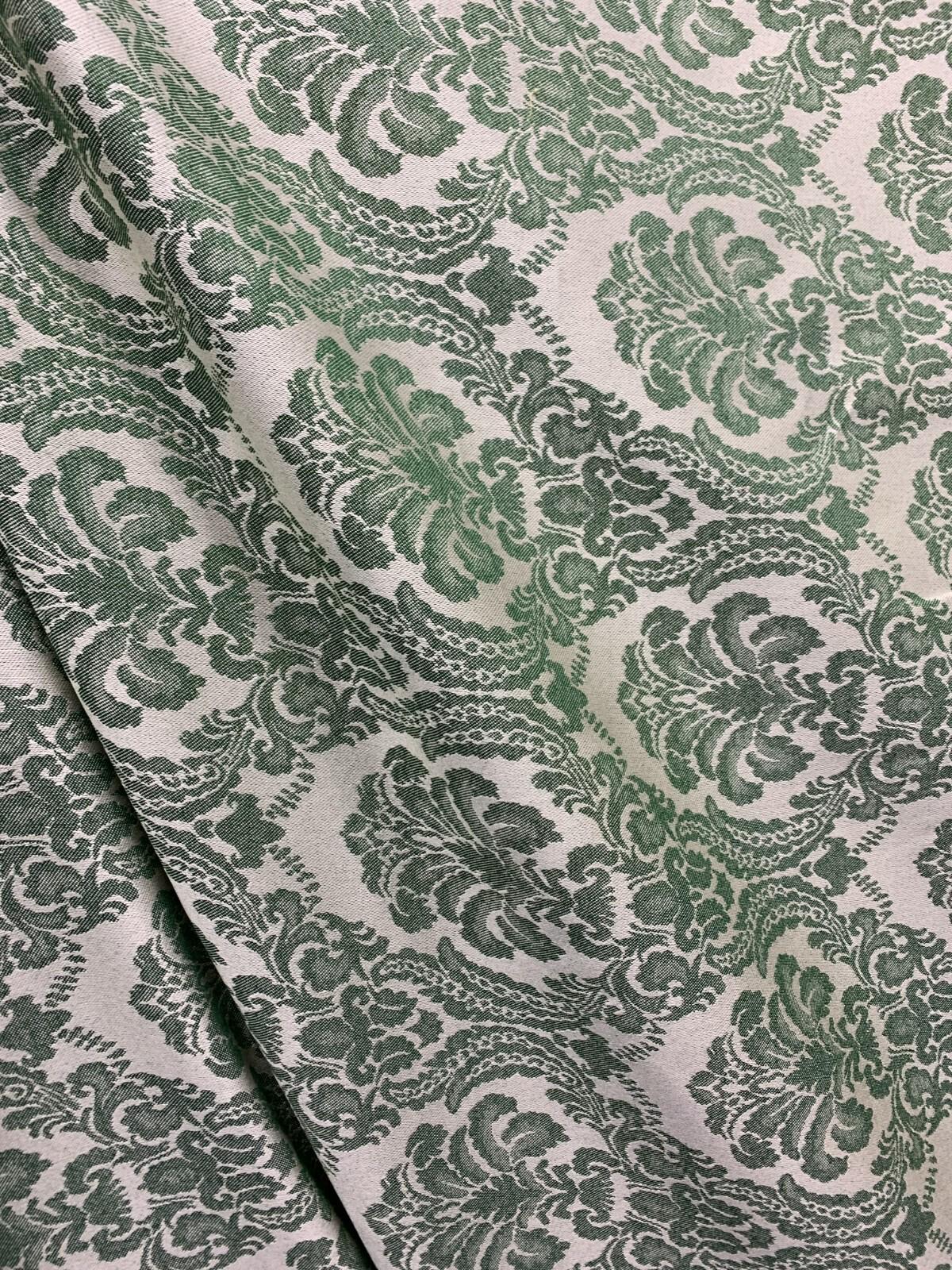 GREEN WHITE BEIGE Damask Brocade Upholstery Drapery Fabric (54 in.) Sold By The Yard