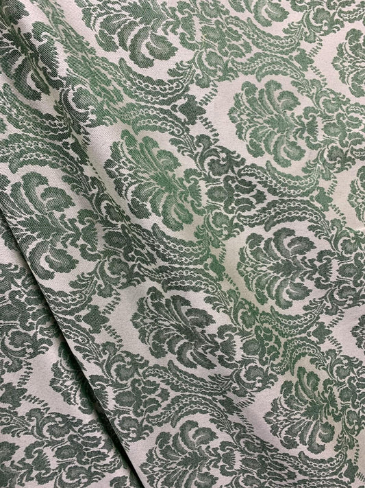GREEN WHITE BEIGE Damask Brocade Upholstery Drapery Fabric (54 in.) Sold By The Yard