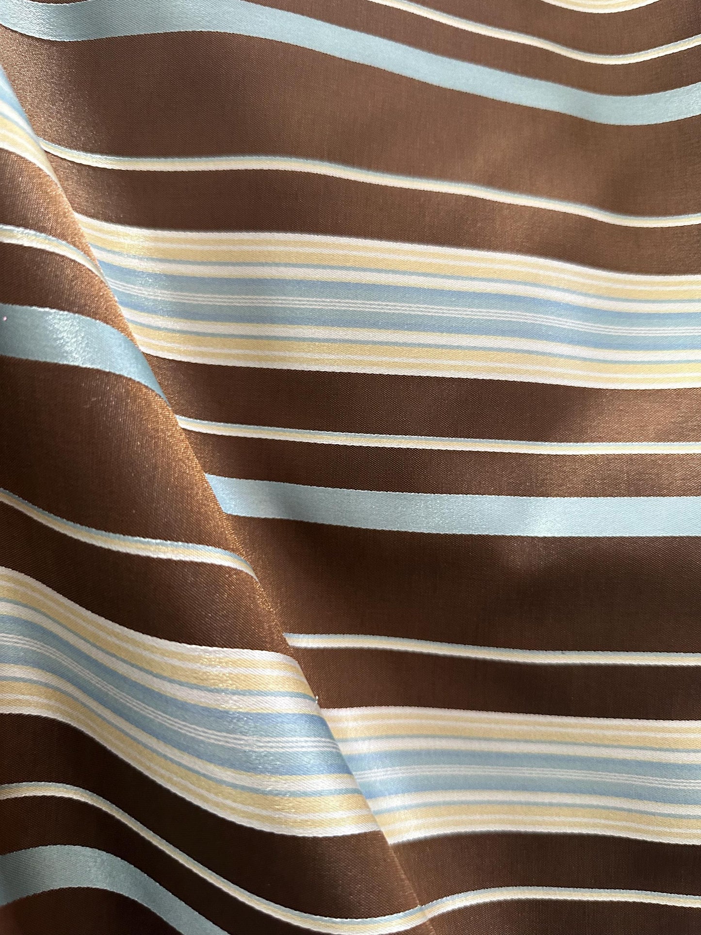 BROWN GOLD BLUE Striped Taffeta Brocade Drapery Fabric (54 in.) Sold By The Yard
