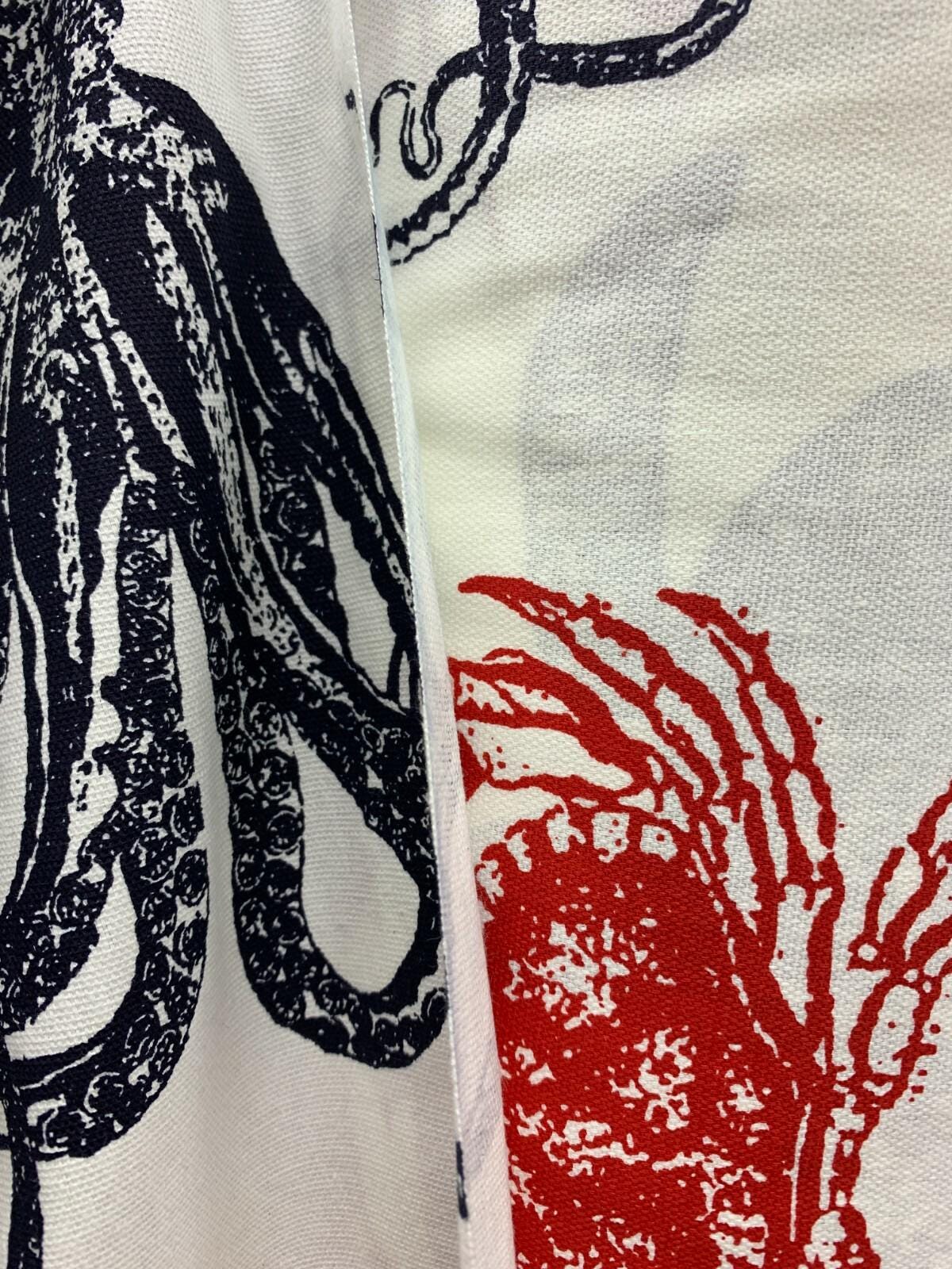 WHITE RED NAVY Sea Animals 100% Cotton Canvas Fabric (56 in.) Sold By The Yard