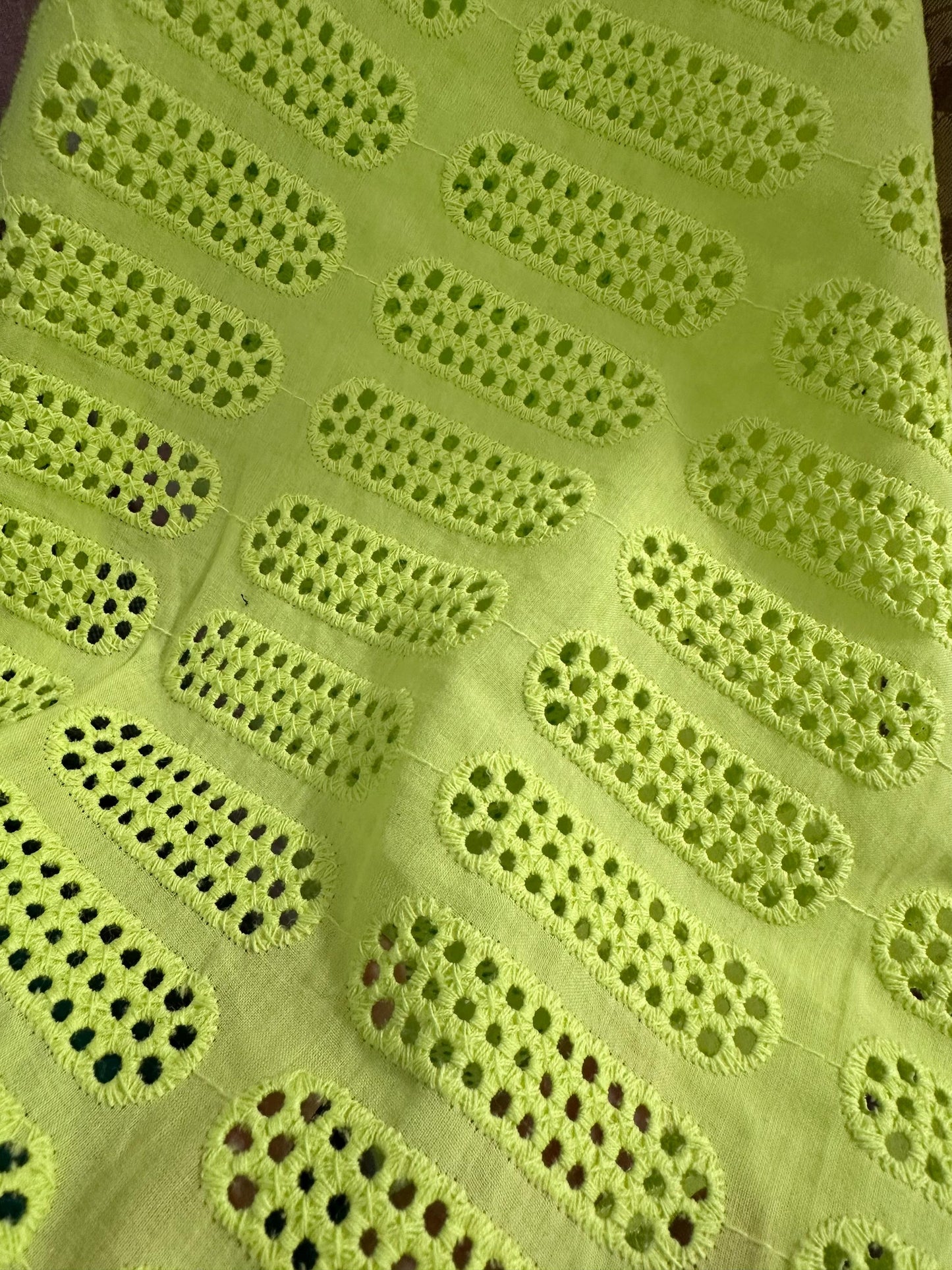 Green Yellow 100% Cotton Eyelet Embroidered Fabric (48 in.) Sold By The Yard