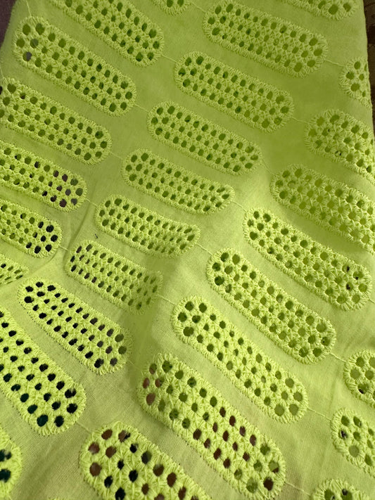 Green Yellow 100% Cotton Eyelet Embroidered Fabric (48 in.) Sold By The Yard