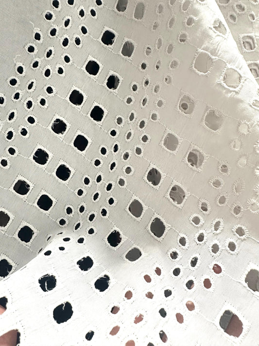 White 100% Cotton Eyelet Embroidered Fabric (56 in.) Sold By The Yard