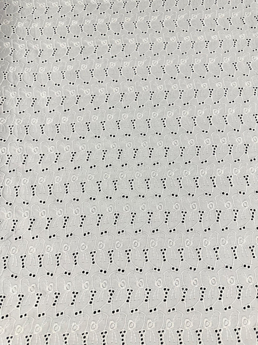Off White Floral 100% Cotton Eyelet Embroidered Fabric (58 in.) Sold By The Yard