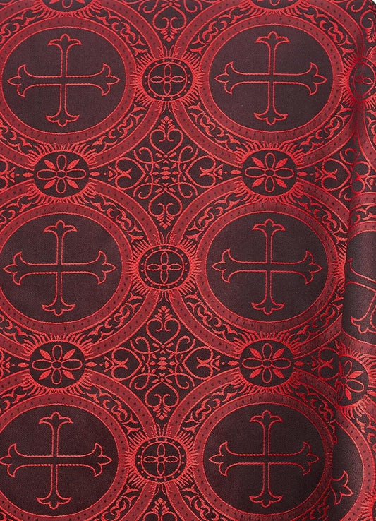 RED BLACK Liturgical Cross Brocade Fabric (60 in.) Sold By The Yard