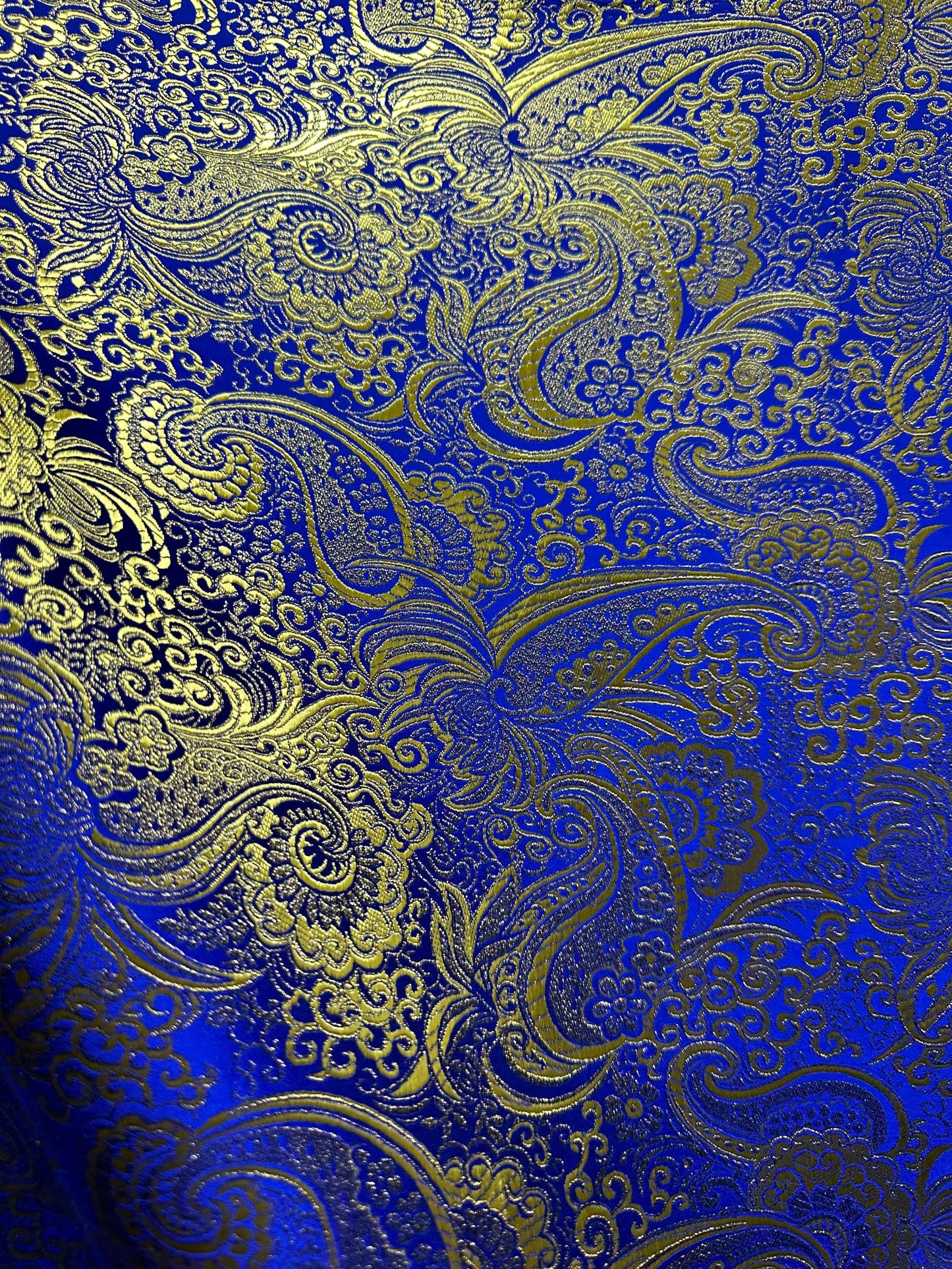 ROYAL BLUE GOLD Metallic Paisley Brocade Fabric (60 in.) Sold By The Yard