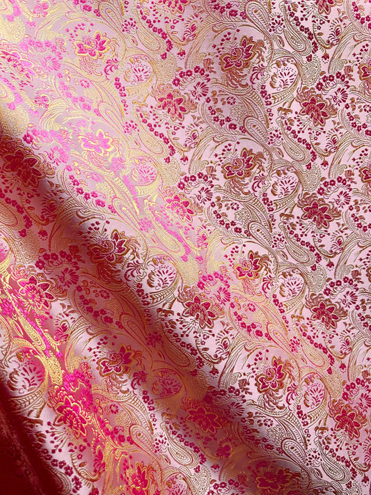 PINK GOLD Floral Paisley Brocade Fabric (60 in.) Sold By The Yard