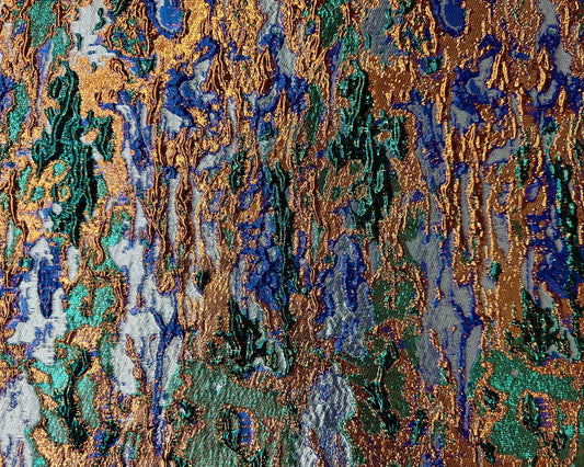 Blue Teal Rose Gold Metallic Brocade Fabric (60 in.) Sold By The Yard