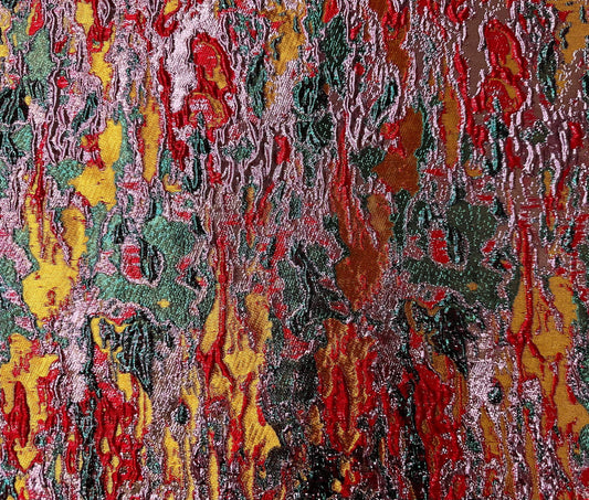 Teal Pink Red Dark Gold Metallic Brocade Fabric (60 in.) Sold By The Yard