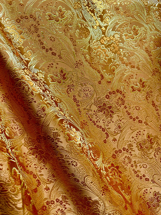 COPPER GOLD Floral Paisley Brocade Fabric (60 in.) Sold By The Yard