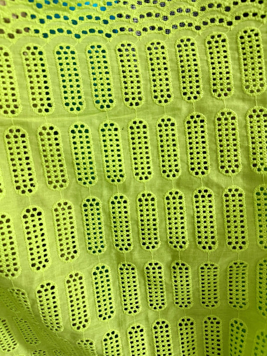 Green Yellow 100% Cotton Eyelet Embroidered Fabric (48 in.) Sold By The Yard