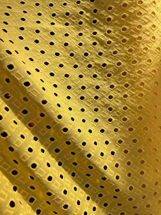 Yellow 100% Cotton Eyelet Embroidered Fabric (54 in.) Sold By The Yard