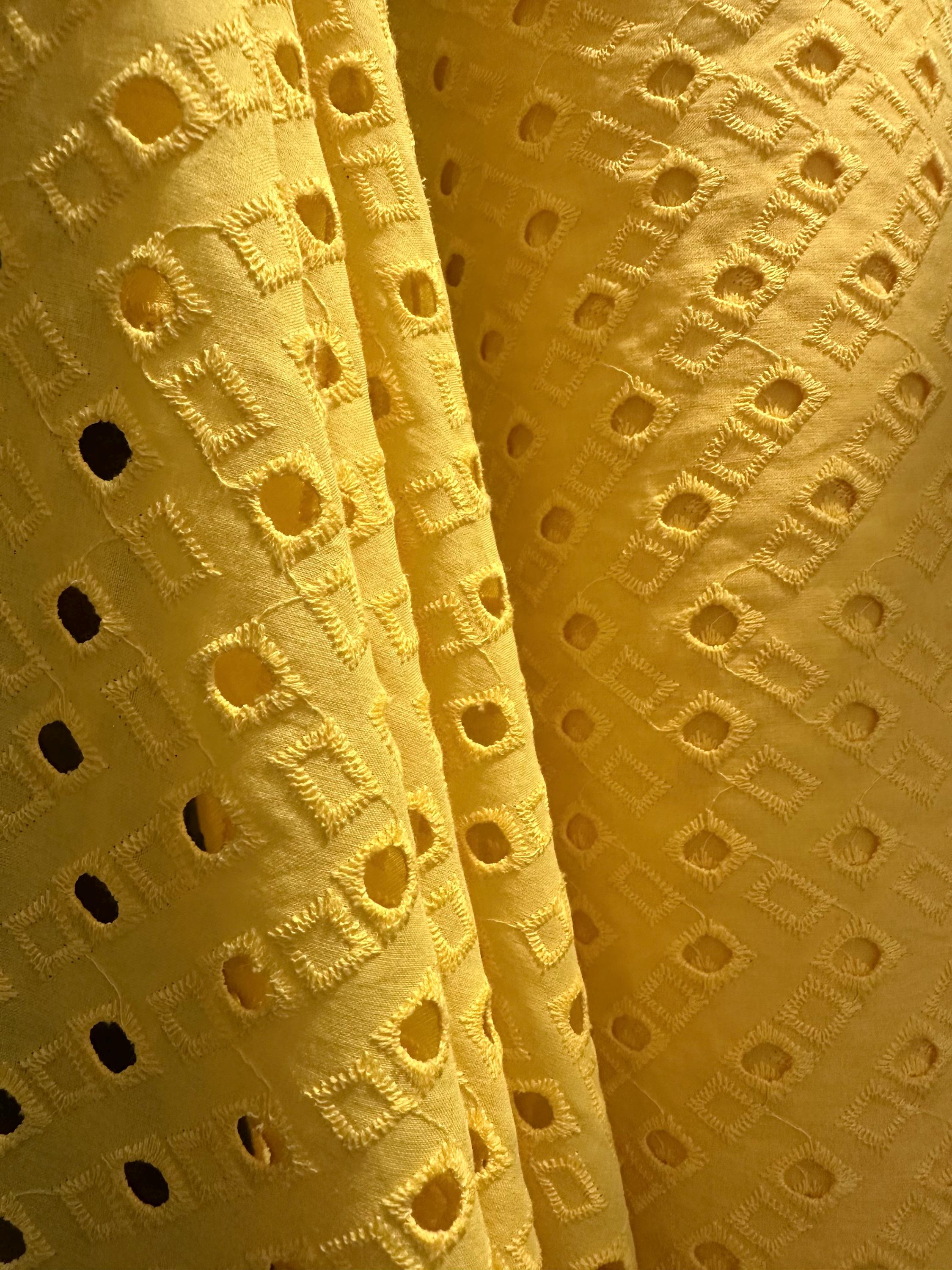 Yellow 100% Cotton Eyelet Embroidered Fabric (54 in.) Sold By The Yard ...