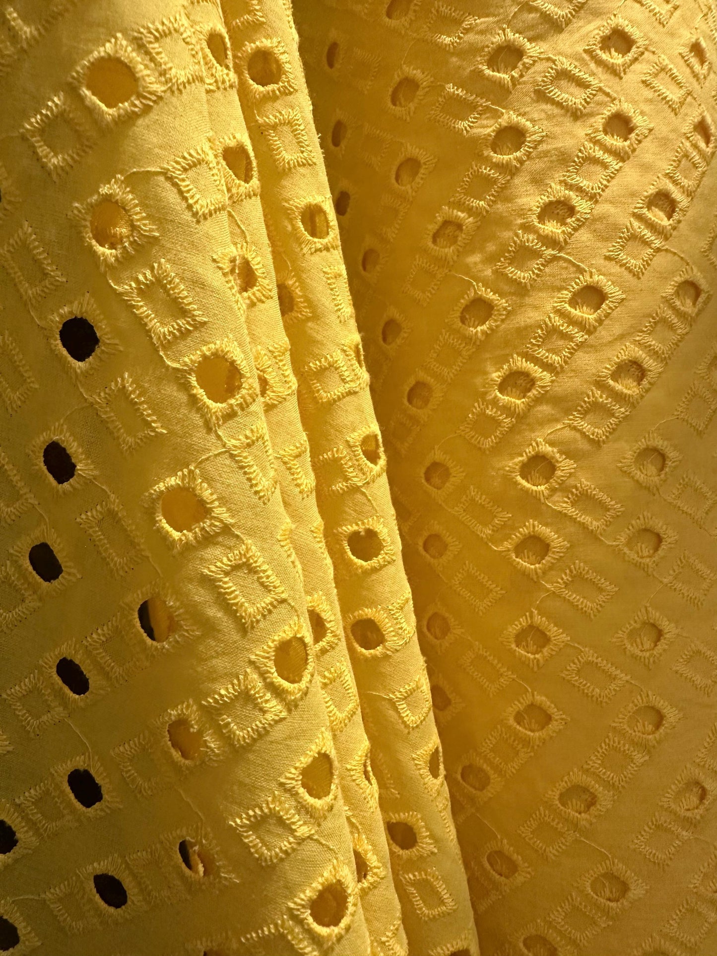 Yellow 100% Cotton Eyelet Embroidered Fabric (54 in.) Sold By The Yard