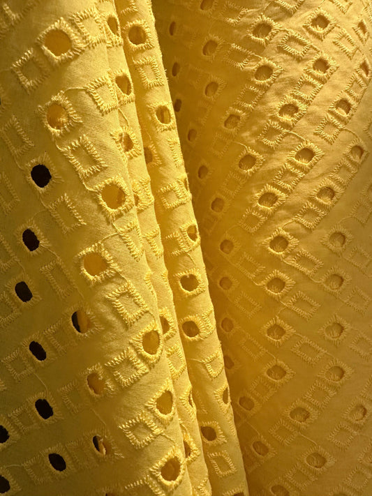 Yellow 100% Cotton Eyelet Embroidered Fabric (54 in.) Sold By The Yard