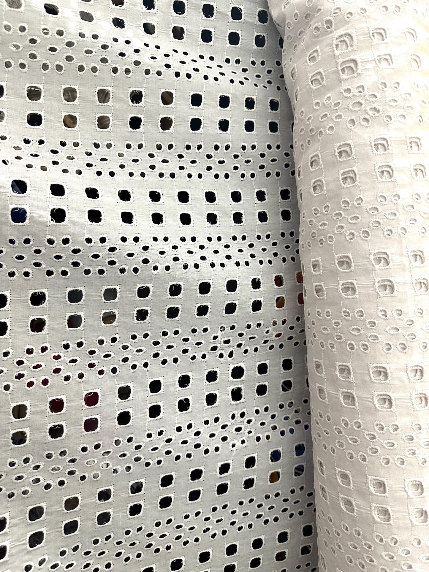 White 100% Cotton Eyelet Embroidered Fabric (56 in.) Sold By The Yard