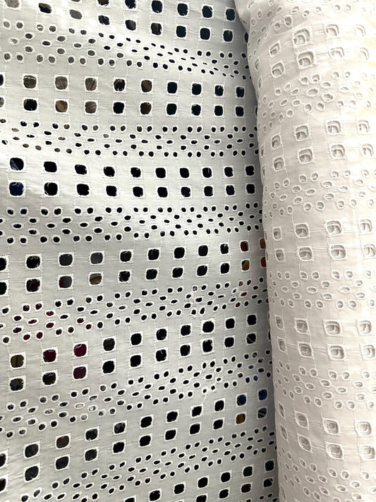 White 100% Cotton Eyelet Embroidered Fabric (56 in.) Sold By The Yard