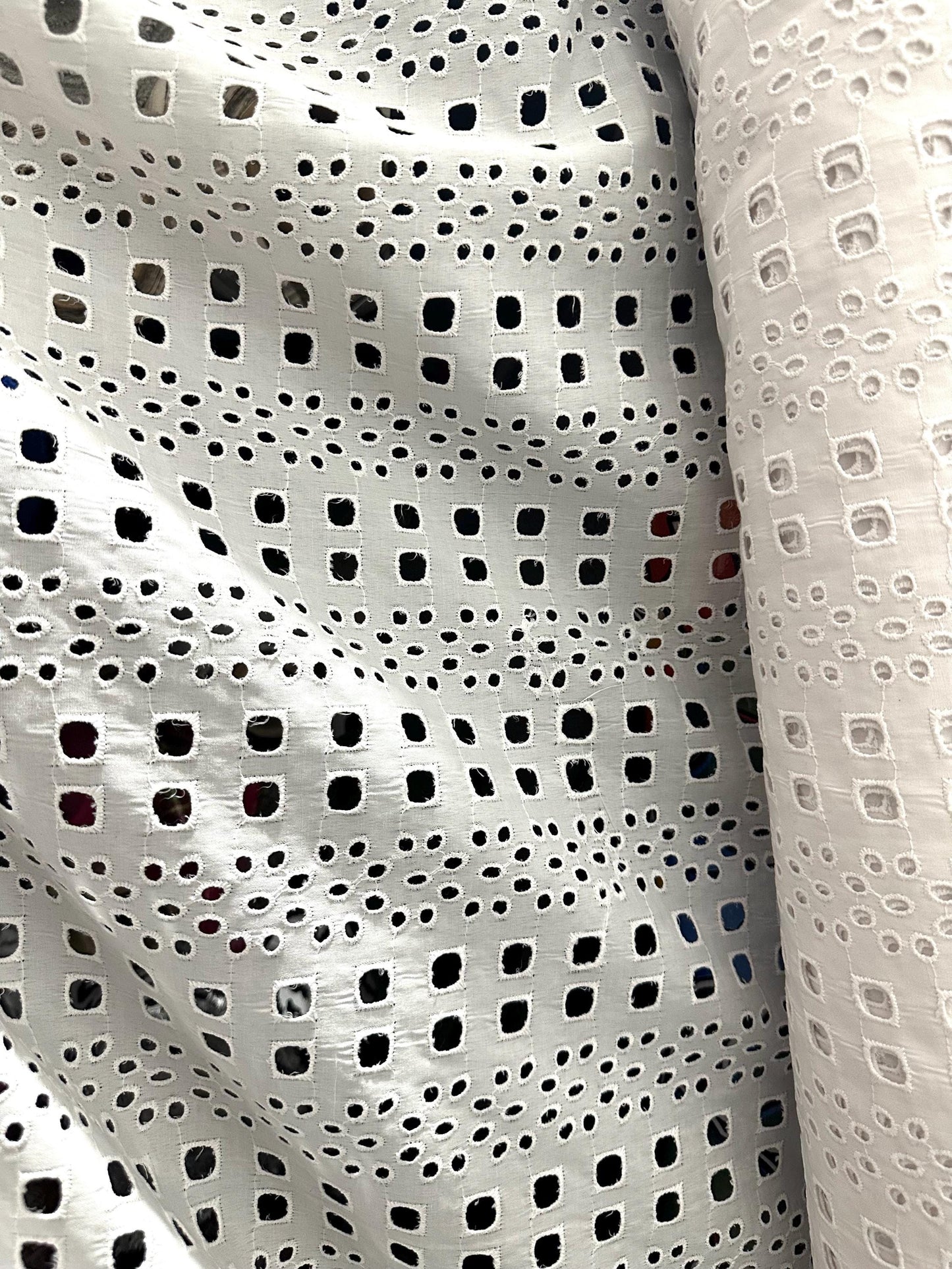 White 100% Cotton Eyelet Embroidered Fabric (56 in.) Sold By The Yard