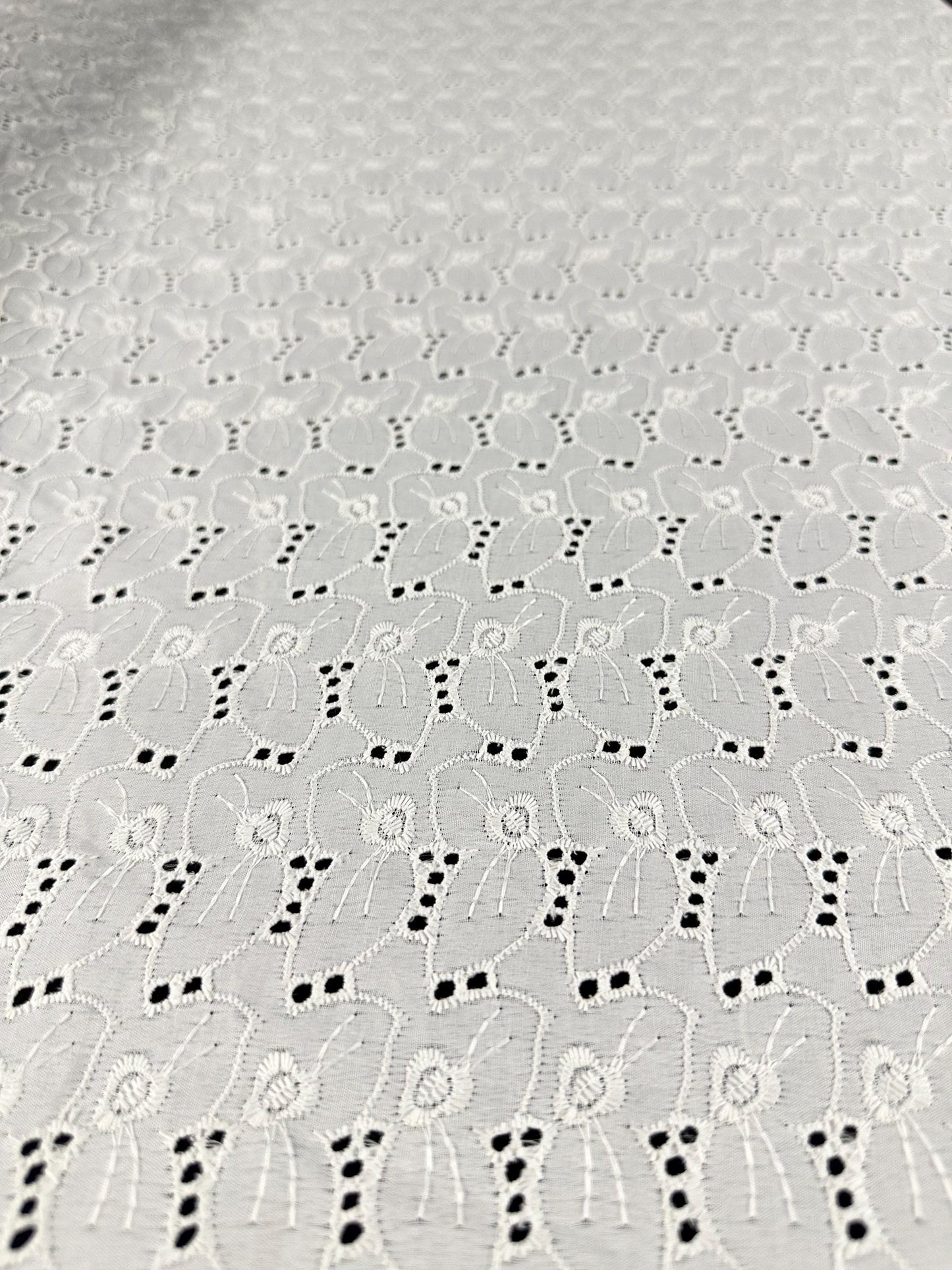 Off White Floral 100% Cotton Eyelet Embroidered Fabric (58 in.) Sold By The Yard