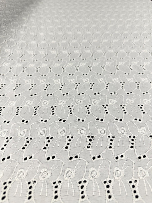Off White Floral 100% Cotton Eyelet Embroidered Fabric (58 in.) Sold By The Yard