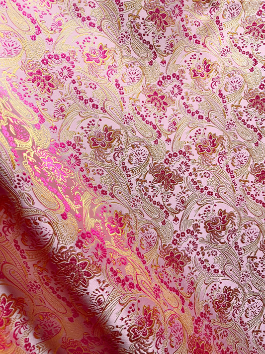 PINK GOLD Floral Paisley Brocade Fabric (60 in.) Sold By The Yard