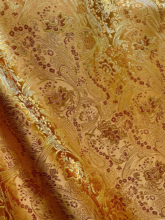COPPER GOLD Floral Paisley Brocade Fabric (60 in.) Sold By The Yard
