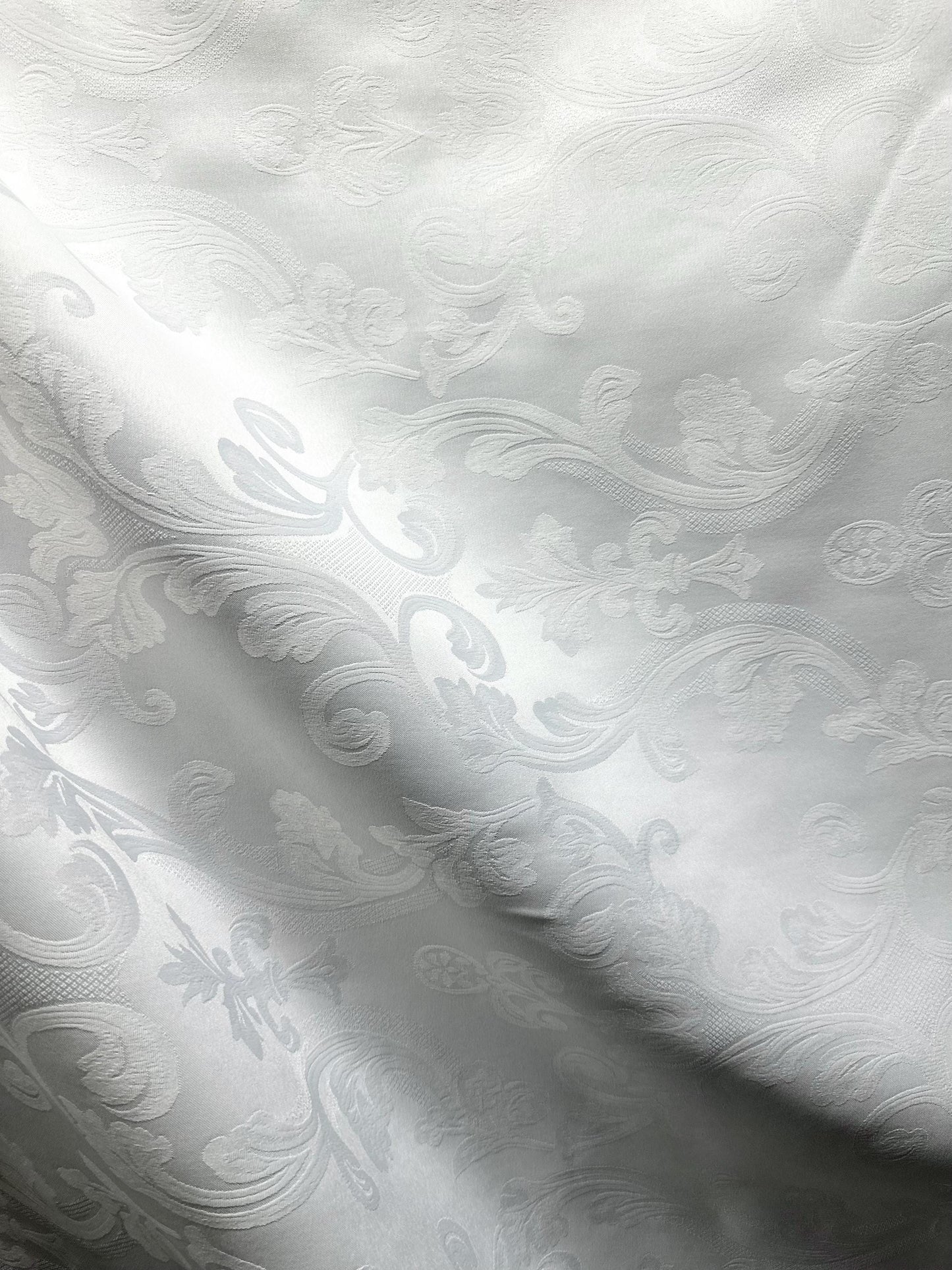 WHITE Floral Damask Brocade Fabric (58 in.) Sold By The Yard
